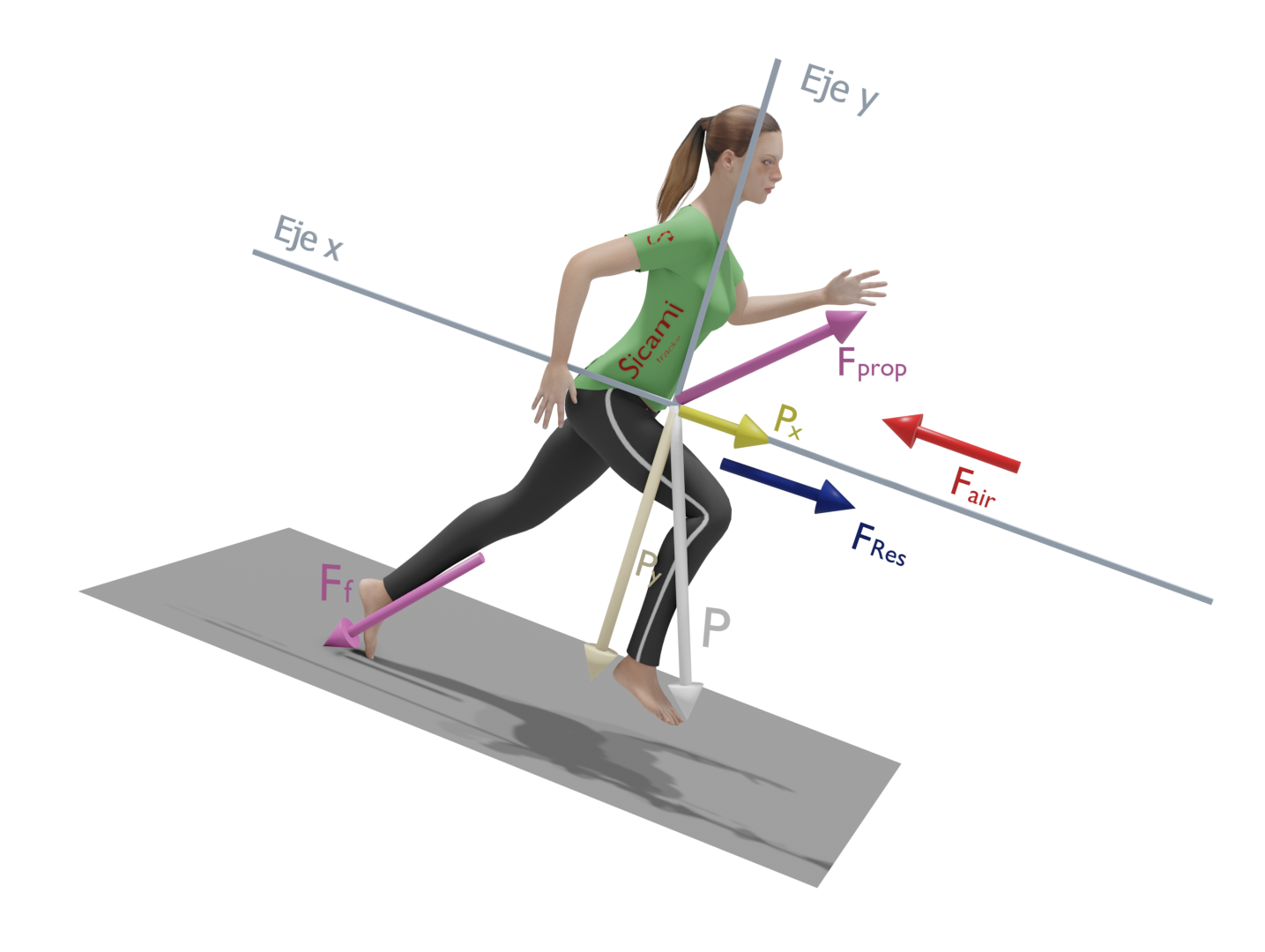 Fuerzas en la carrera en llano
